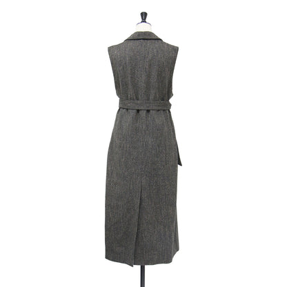 ヘリンボーン ツイード ロングベスト / HERRINGBONE TWEED GILET 1625-242-4494 / ジレ テーラード ノースリーブ スリット コットン ウール シルク