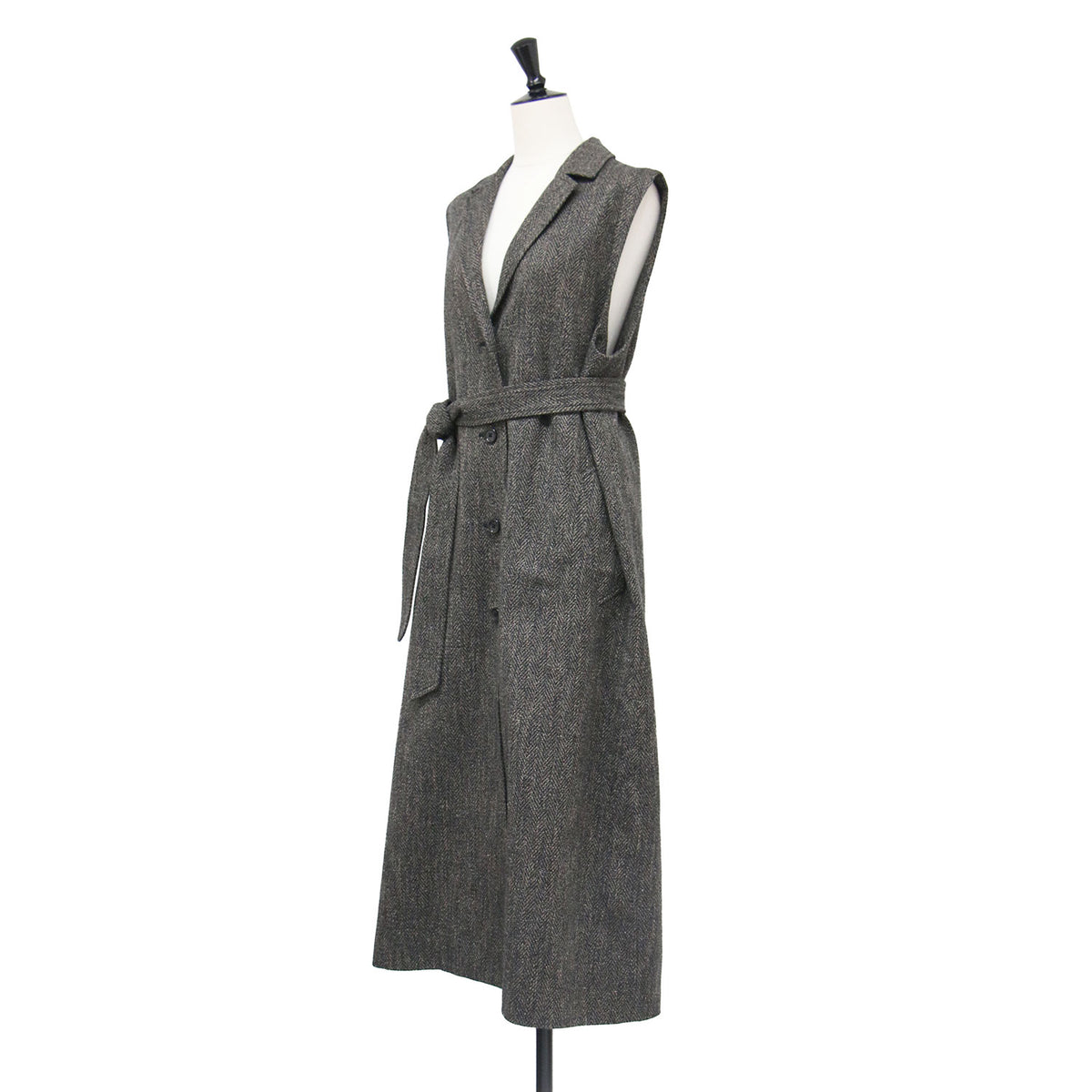 ヘリンボーン ツイード ロングベスト / HERRINGBONE TWEED GILET 1625-242-4494 / ジレ テーラード ノースリーブ スリット コットン ウール シルク