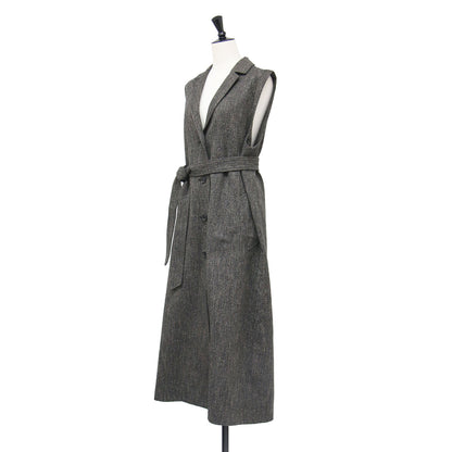 ヘリンボーン ツイード ロングベスト / HERRINGBONE TWEED GILET 1625-242-4494 / ジレ テーラード ノースリーブ スリット コットン ウール シルク