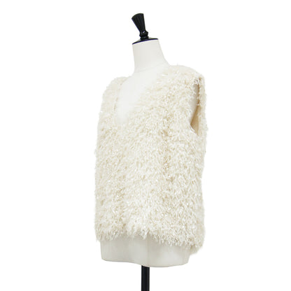 23春夏 ふわふわトップス / プルオーバー Vネック ノースリーブ ワイド シャギー 光沢 凹凸