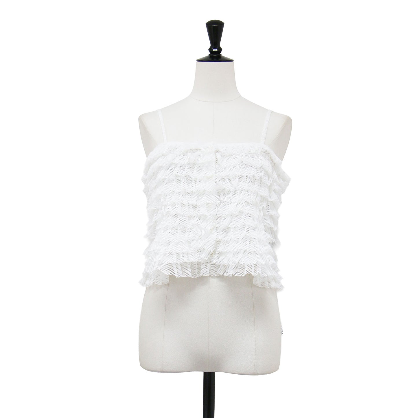 24秋冬 メッシュ ラッフル トップ / Mesh Ruffle Top プルオーバー キャミソール ショート丈 ノースリーブ フリル シアー