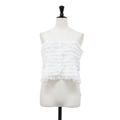 24秋冬 メッシュ ラッフル トップ / Mesh Ruffle Top プルオーバー キャミソール ショート丈 ノースリーブ フリル シアー