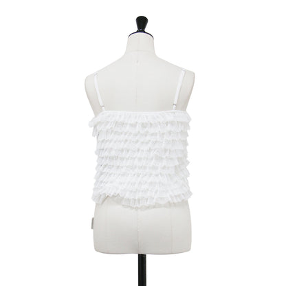 24秋冬 メッシュ ラッフル トップ / Mesh Ruffle Top プルオーバー キャミソール ショート丈 ノースリーブ フリル シアー