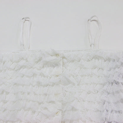 24秋冬 メッシュ ラッフル トップ / Mesh Ruffle Top プルオーバー キャミソール ショート丈 ノースリーブ フリル シアー