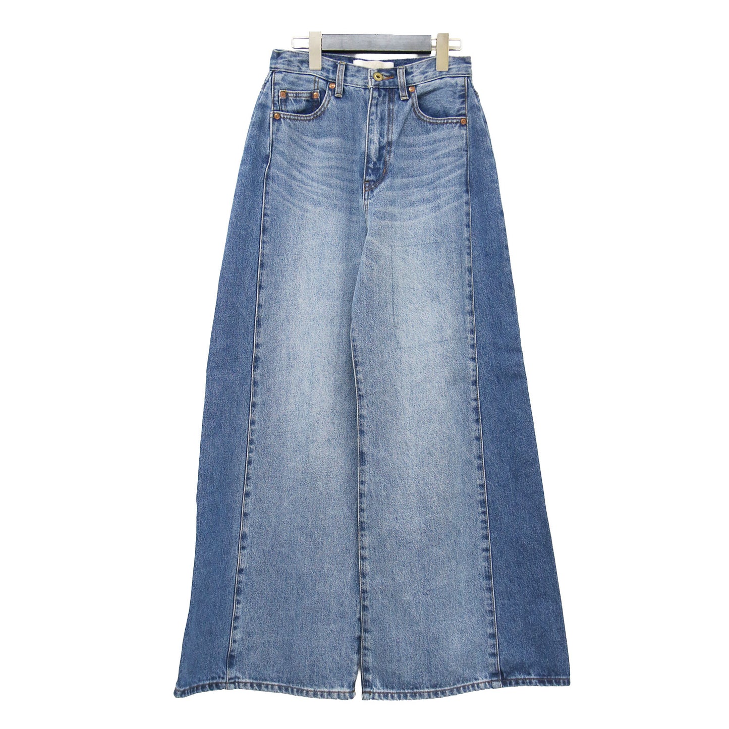 25春夏 リメイク ワイド デニム パンツ / REMAKE WIDE DENIM フルレングス ヴィンテージ加工 切替え コットン ウォッシャブル
