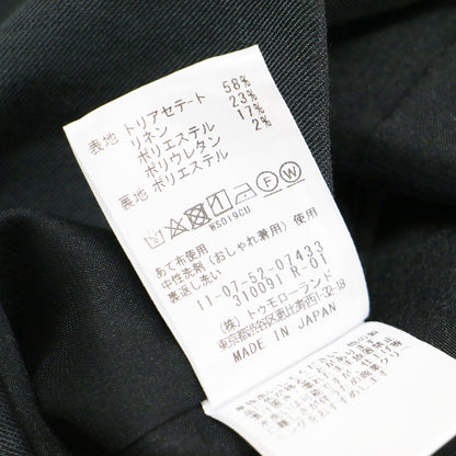 25春夏 トリアセテートリネンストレッチ キャップスリーブジレ / ベスト Vネック ノースリーブ 微光沢 ウエストベルト ウォッシャブル