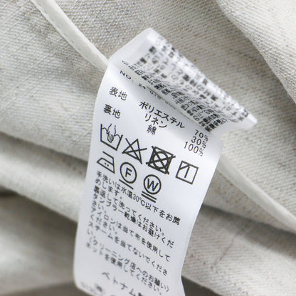 24春夏 ペプラム ジレ / ミドル丈 スタンドカラー Vネック バックスリット タック リネン コットン