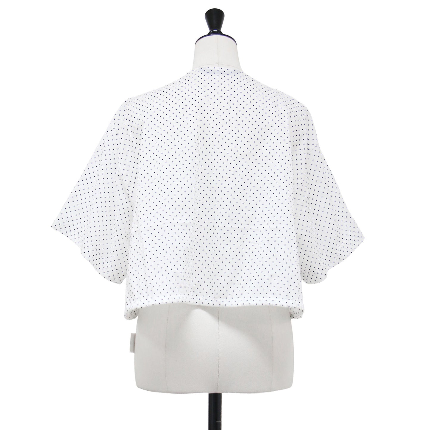 ドット ドローストリング シャツ / dots drawstring shirt プルオーバー クロップド丈 クルーネック ノーカラー 半袖 ドロップショルダー 薄手 総柄 比翼ボタン コットン ウォッシャブル