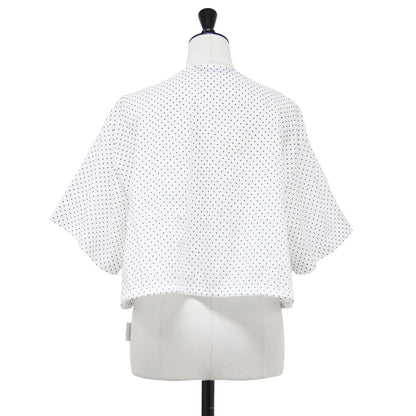 ドット ドローストリング シャツ / dots drawstring shirt プルオーバー クロップド丈 クルーネック ノーカラー 半袖 ドロップショルダー 薄手 総柄 比翼ボタン コットン ウォッシャブル