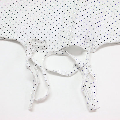 ドット ドローストリング シャツ / dots drawstring shirt プルオーバー クロップド丈 クルーネック ノーカラー 半袖 ドロップショルダー 薄手 総柄 比翼ボタン コットン ウォッシャブル