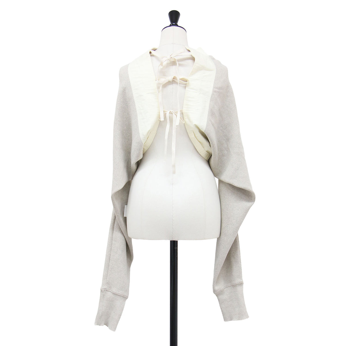 24秋冬 アンダーボレロ / Under Bolero カーディガン 長袖 前後2WAY オフショルダー 切替え リボン ボタン ニット ハイゲージ コットン ウォッシャブル
