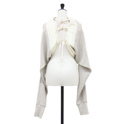 24秋冬 アンダーボレロ / Under Bolero カーディガン 長袖 前後2WAY オフショルダー 切替え リボン ボタン ニット ハイゲージ コットン ウォッシャブル