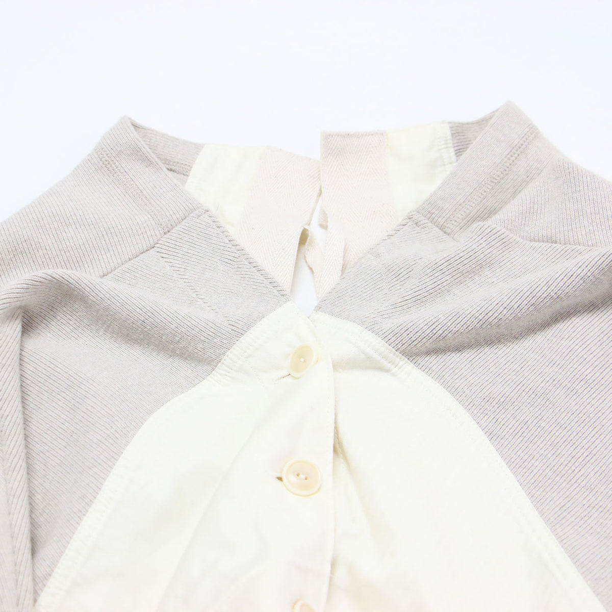 24秋冬 アンダーボレロ / Under Bolero カーディガン 長袖 前後2WAY オフショルダー 切替え リボン ボタン ニット ハイゲージ コットン ウォッシャブル