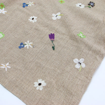 フラワー 刺繍 ツイードブラウス / プルオーバー 半袖 ボートネック アップリケ ロゴ コットン