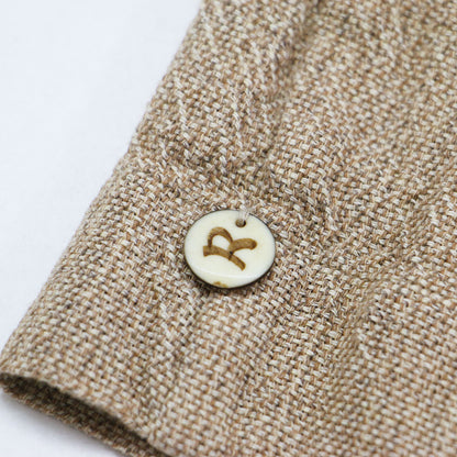 フラワー 刺繍 ツイードブラウス / プルオーバー 半袖 ボートネック アップリケ ロゴ コットン