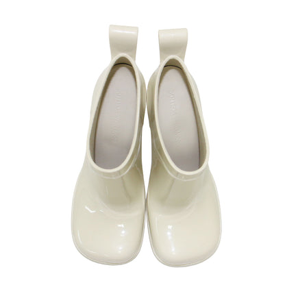 シャインラバー アンクルブーツ / Shine rubber ankle boots レインブーツ スリッポン スクエアトゥ チャンキーヒール ハイヒール プルストラップ
