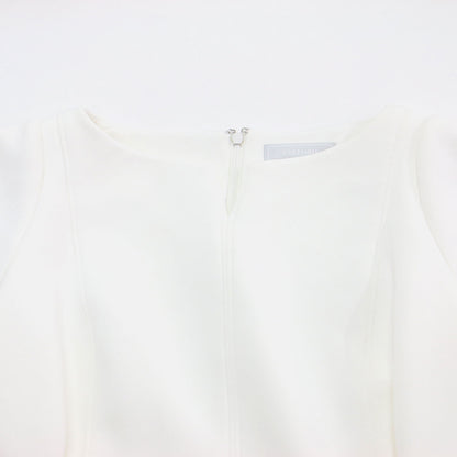 24春夏 ハーフスリーブ ポンチ ワンピース / ドレス 半袖 ミモレ丈 ロング丈 ボートネック ランタンシルエット フレア ストレッチ ウォッシャブル