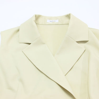 25春夏 ドレープ テーラード ジレ ワンピース / ドレス ノースリーブ ロング丈 マキシ丈 カシュクール Iライン ウエストマーク ベルト スリット