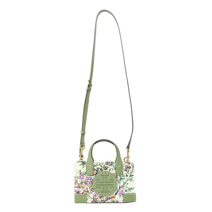 フラワープリント マイクロトート / ELLA ポシェット ダブルハンドル ショルダー クロスボディ 2WAY 花柄 エンブレム ステッチ レザー ナイロン