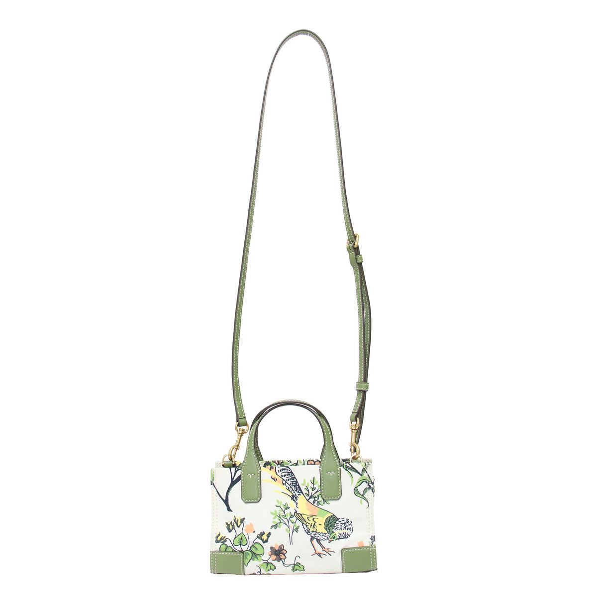 フラワープリント マイクロトート / ELLA ポシェット ダブルハンドル ショルダー クロスボディ 2WAY 花柄 エンブレム ステッチ レザー ナイロン