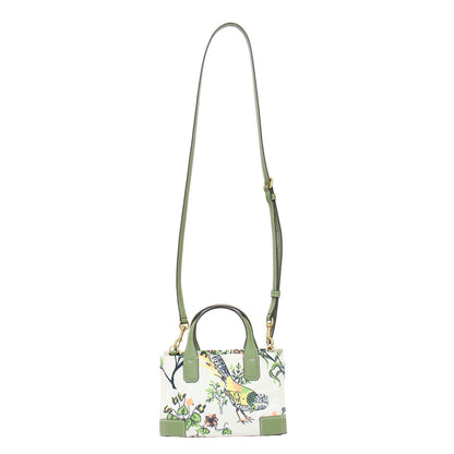 フラワープリント マイクロトート / ELLA ポシェット ダブルハンドル ショルダー クロスボディ 2WAY 花柄 エンブレム ステッチ レザー ナイロン