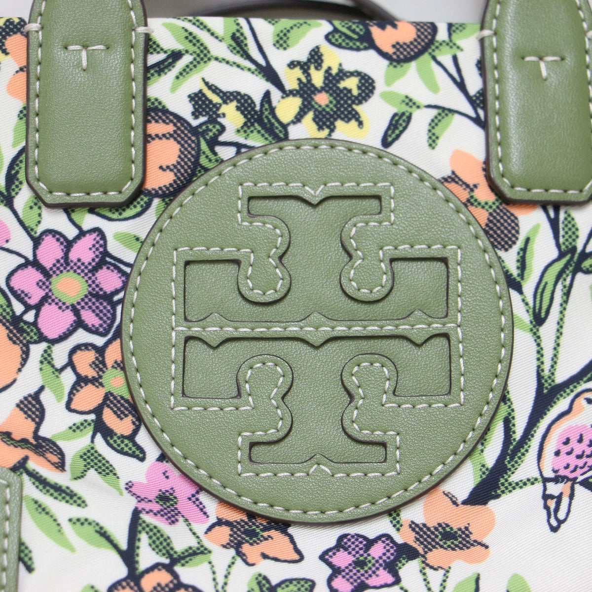 フラワープリント マイクロトート / ELLA ポシェット ダブルハンドル ショルダー クロスボディ 2WAY 花柄 エンブレム ステッチ レザー ナイロン