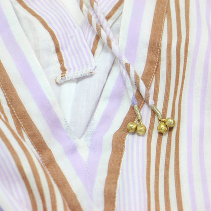 25春夏 コットンボイル ギャザー スリーブ ドレス / Cotton Voile Gather Sleeve Dress ワンピース ロング 半袖 Vネック フレア ストライプ柄