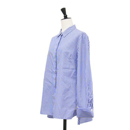 24春夏 コットン バック ペプラム シャツ / ブラウス 長袖 レギュラーカラー ストライプ柄