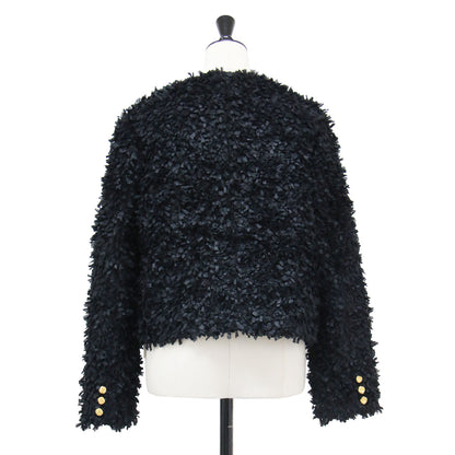 25春夏 ツイード カーディガン ジャケット / Tweedy cardigan Jacket ショート丈 長そで ノーカラー クルーネック コットン