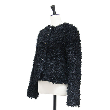 25春夏 ツイード カーディガン ジャケット / Tweedy cardigan Jacket ショート丈 長そで ノーカラー クルーネック コットン