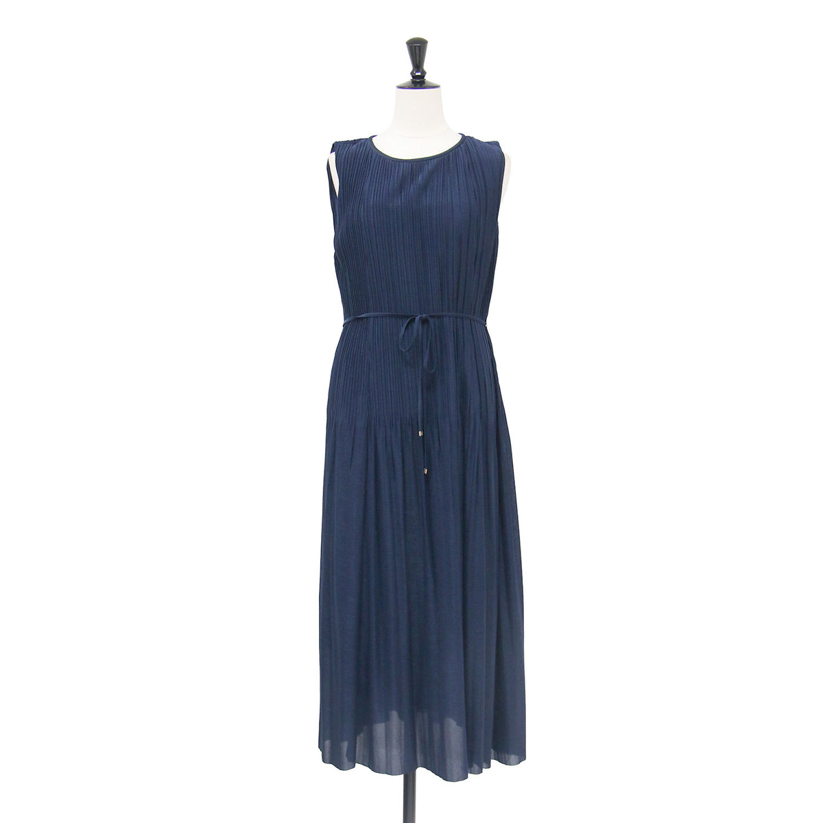 23春夏 ソフトジャージ プリーツ ワンピース / ロング ノースリーブ ウエストベルト