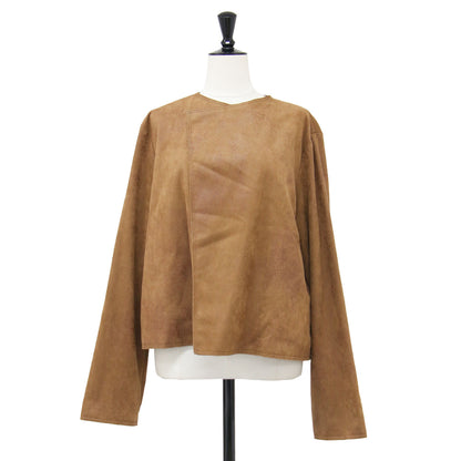 24春夏 Fake Suede Cropped ジャケット / ショート丈 長袖 ノーカラー ドレープ フェイクスエード