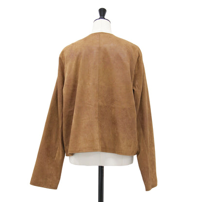24春夏 Fake Suede Cropped ジャケット / ショート丈 長袖 ノーカラー ドレープ フェイクスエード