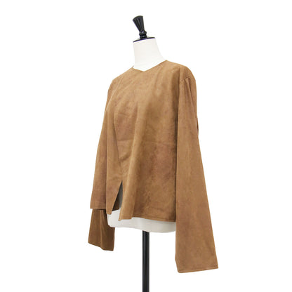 24春夏 Fake Suede Cropped ジャケット / ショート丈 長袖 ノーカラー ドレープ フェイクスエード
