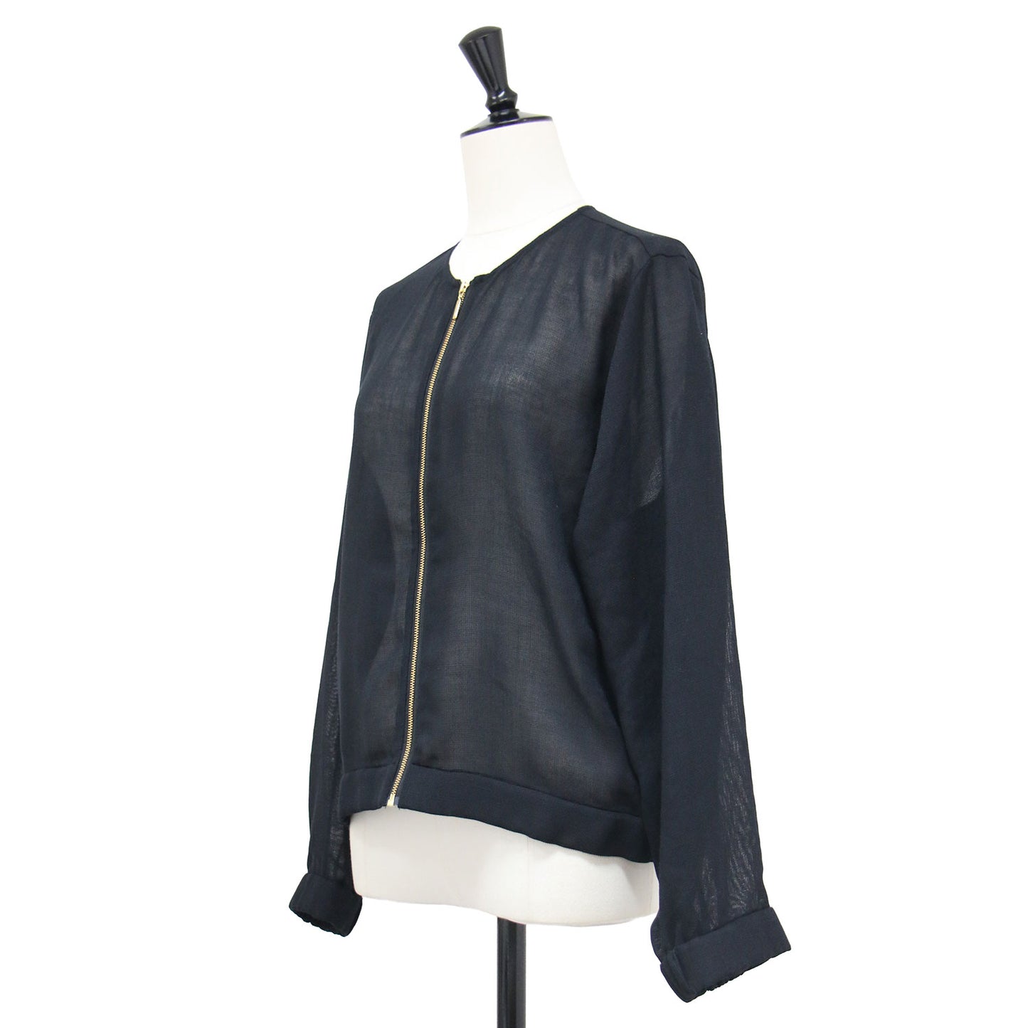 25春夏 ノーカラー メッシュブルゾン / ジャケット 長袖 クルーネック ワイド ギャザー