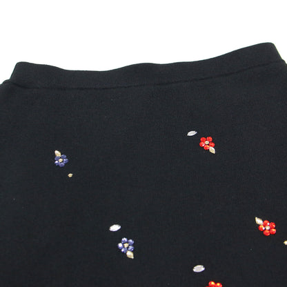 25秋冬 フラワービジュー ニット スカート / ロング丈 Iライン ウエストゴム 花柄 微光沢 ハイゲージ ウォッシャブル