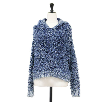 25春夏 ファーヤーン フード付き プルオーバー / Textured-knit hoodie ニット 長袖 インディゴ染 コットン