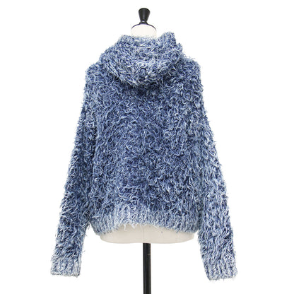 25春夏 ファーヤーン フード付き プルオーバー / Textured-knit hoodie ニット 長袖 インディゴ染 コットン