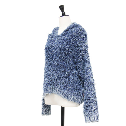 25春夏 ファーヤーン フード付き プルオーバー / Textured-knit hoodie ニット 長袖 インディゴ染 コットン