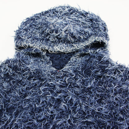 25春夏 ファーヤーン フード付き プルオーバー / Textured-knit hoodie ニット 長袖 インディゴ染 コットン