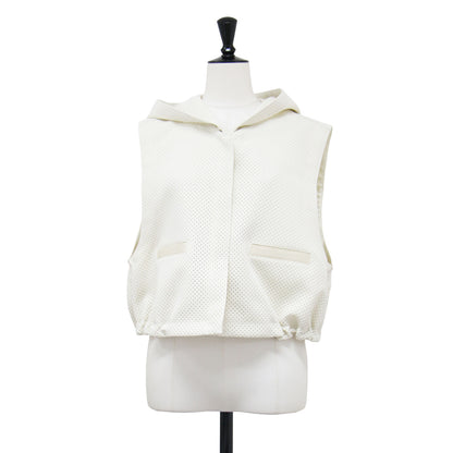 24秋冬 パンチング トリプルクロス フーデッド ショート ジレ / ベスト ショート丈 フーディ 2WAY ノースリーブ ドローストリング ドット スナップボタン ウォッシャブル