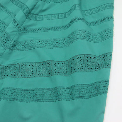 コットン レース スカート / Cotton Lace ロング丈 Aライン バックファスナー ウエストリボン 刺繍 凹凸 フラワーモチーフ