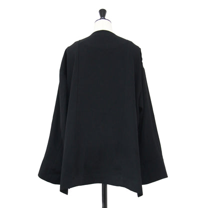 25春夏 ダブル ボックス ジャケット/ DOUBLE BOX JACKET 羽織り フレア クルーネック テーラーカラー 2WAY ボタン ステッチ 微光沢 ストレッチ ウォッシャブル