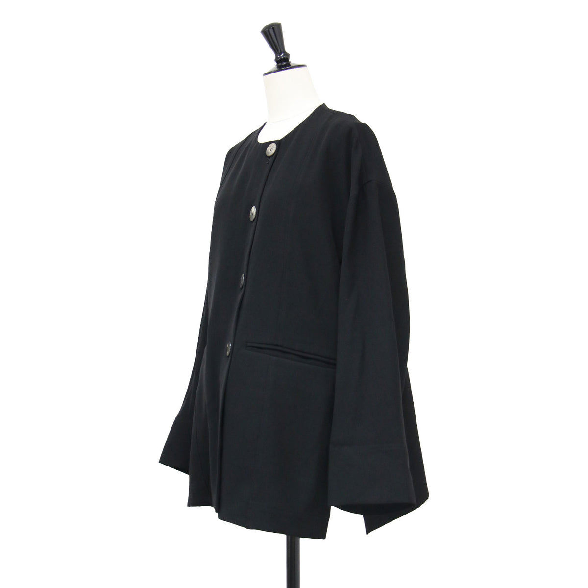 25春夏 ダブル ボックス ジャケット/ DOUBLE BOX JACKET 羽織り フレア クルーネック テーラーカラー 2WAY ボタン ステッチ 微光沢 ストレッチ ウォッシャブル
