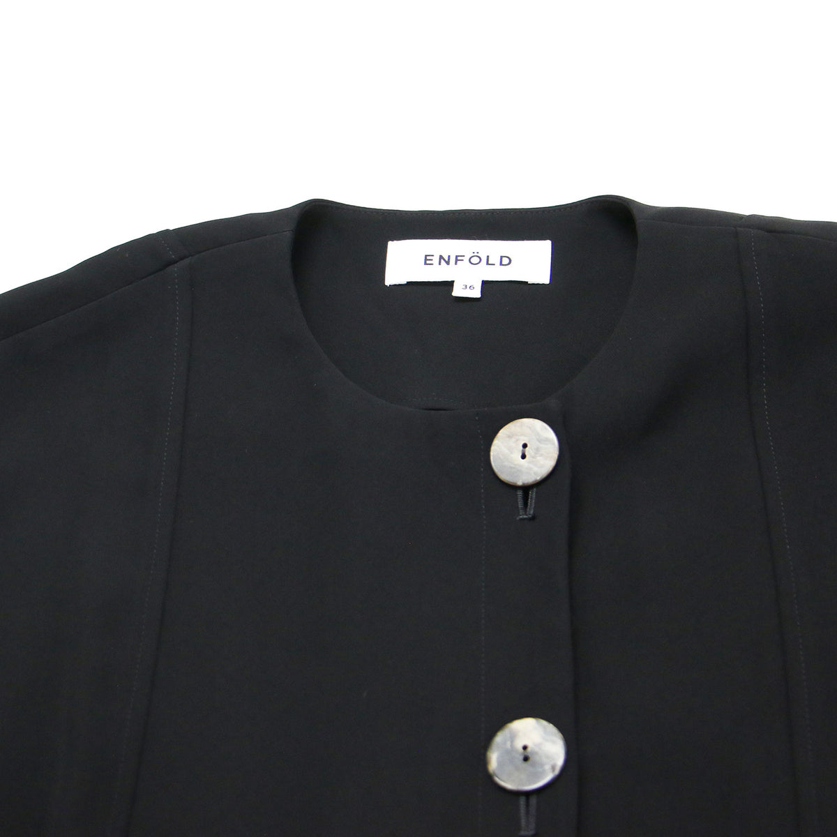 25春夏 ダブル ボックス ジャケット/ DOUBLE BOX JACKET 羽織り フレア クルーネック テーラーカラー 2WAY ボタン ステッチ 微光沢 ストレッチ ウォッシャブル