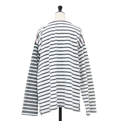 × Archive&Style 26春夏 ダメージ バスク ボーダープルオーバー / Tシャツ 長袖 ボートネック ワイド ペイント ヴィンテージ加工