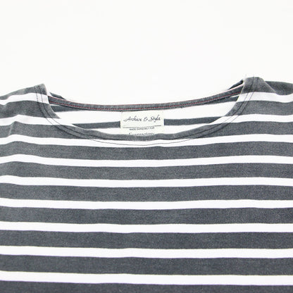 × Archive&Style 26春夏 ダメージ バスク ボーダープルオーバー / Tシャツ 長袖 ボートネック ワイド ペイント ヴィンテージ加工