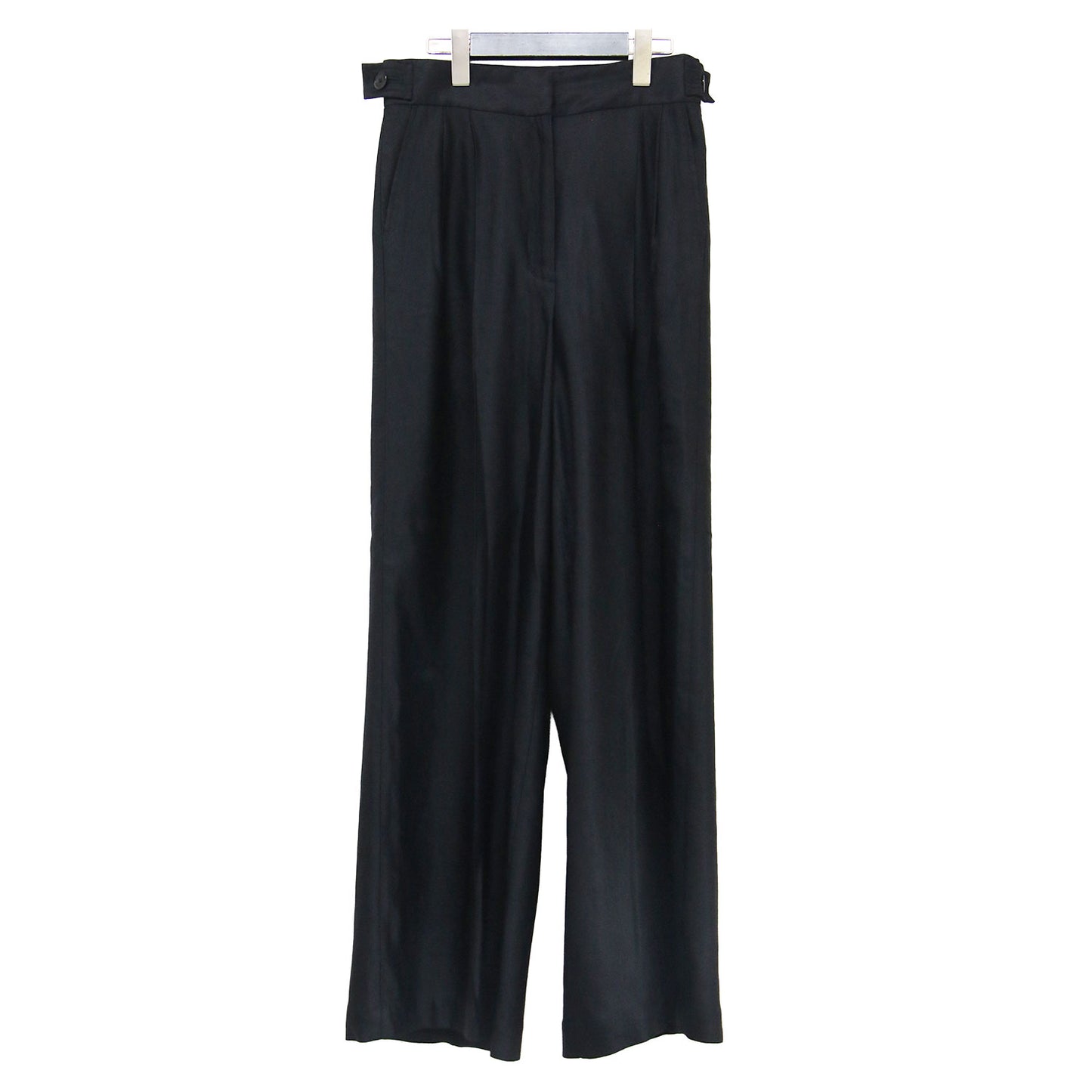 リネン ワイド トラウザーパンツ / Linen Wide Trouser フルレングス サイドボタン タック センタープレス ストレッチ 微光沢