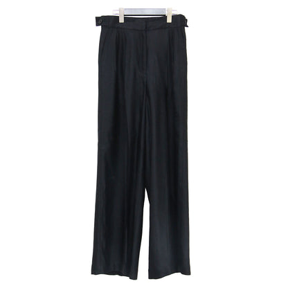 リネン ワイド トラウザーパンツ / Linen Wide Trouser フルレングス サイドボタン タック センタープレス ストレッチ 微光沢