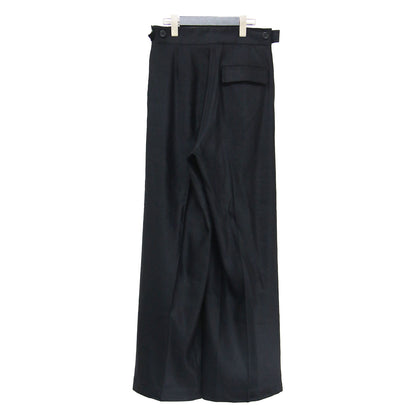 リネン ワイド トラウザーパンツ / Linen Wide Trouser フルレングス サイドボタン タック センタープレス ストレッチ 微光沢